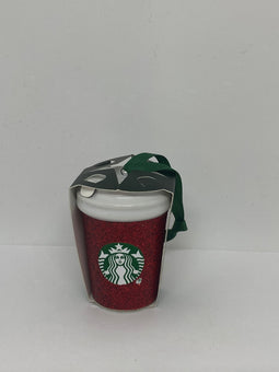 Starbucks Red Glitter Tumbler Ceramic Christmas Ornament New with Tag