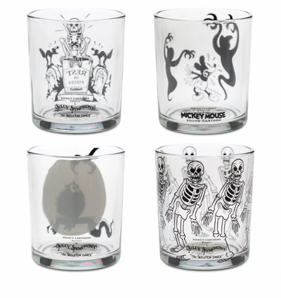 Disney Halloween Mickey The Skeleton Dance Short Glasses Set New with Box