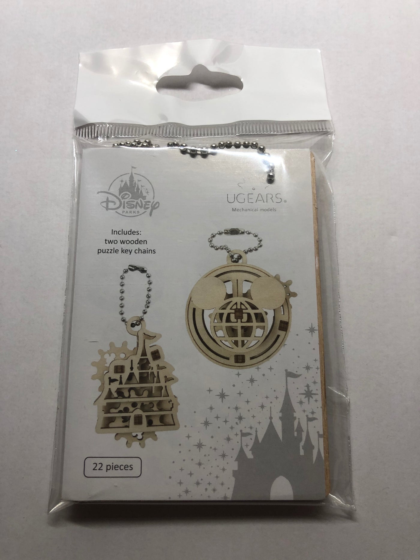 Disney Parks Castle Mickey Mouse Icon Two Wooden Puzzle Kit Keychain 22 Pieces