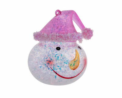 Robert Stanley Pink Snowman Glass Christmas Ornament New with Tag