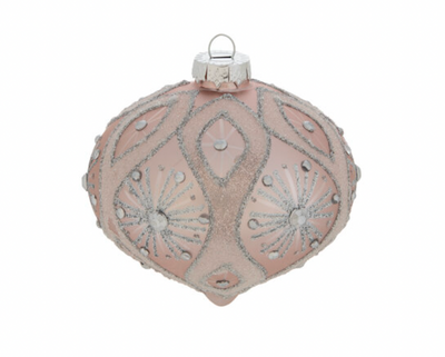 Robert Stanley Pink & Silver Starburst Onion Shaped Glass Christmas Ornament New
