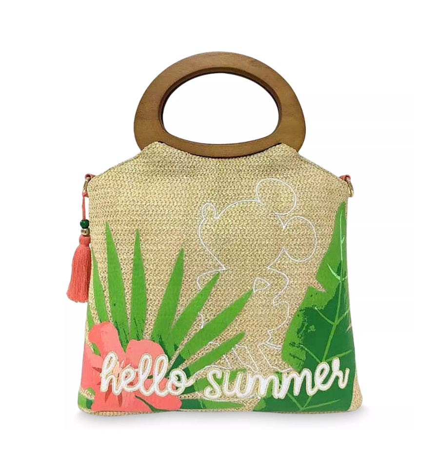 Disney Parks Mickey Silhouette Tropical Hello Summer Raffia Handbag New with Tag