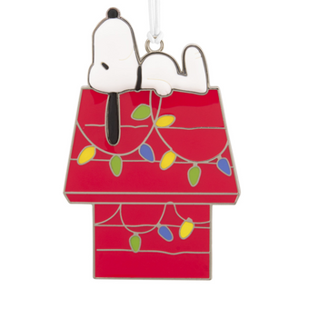 Hallmark Peanuts Snoopy on Doghouse Metal Christmas Ornament New with Card