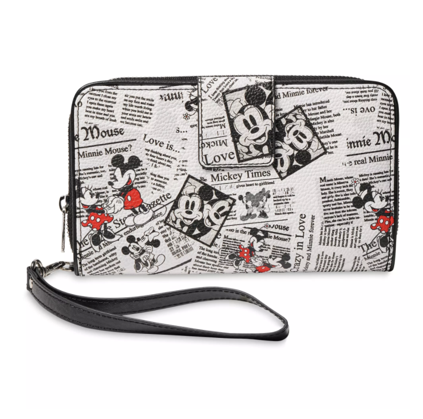 Disney Parks Mickey and Minnie Newsprint Wallet Wristlet New with Tag