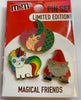 M&M's World Magical Friends Unicorn Gnome Mermaid Limited Pin Set New with Card