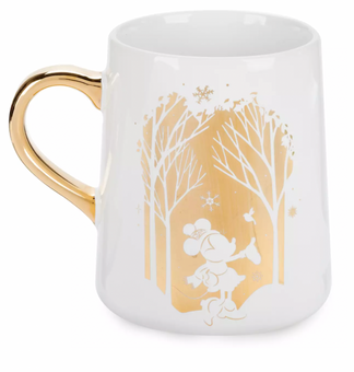 Disney Icy Winter Mickey and Minnie Gold Holiday Coffee Mug New
