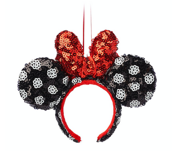 Disney Parks Minnie Silver Polka Dot Sequin Ear Headband Ornament New with Tag