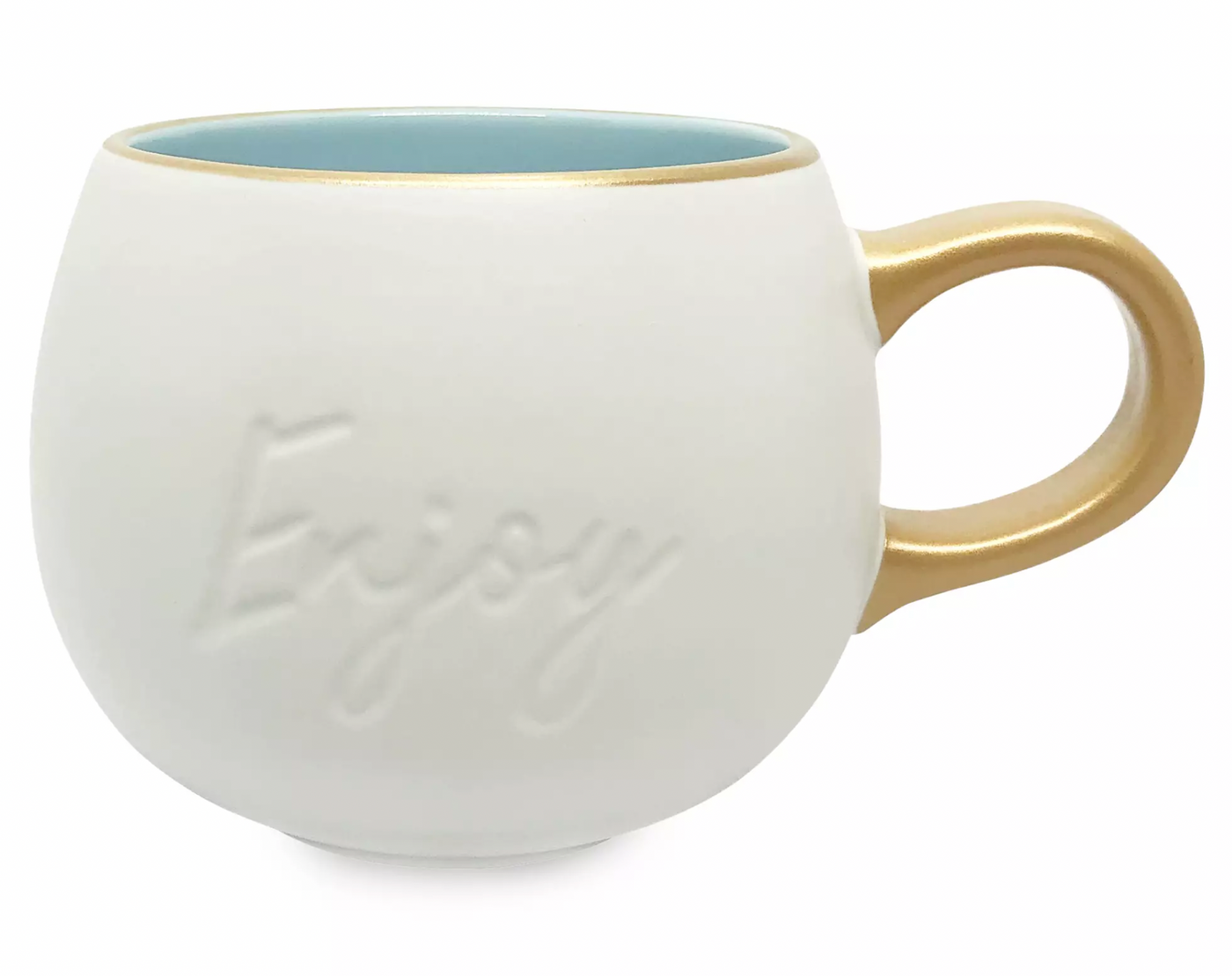 Disney Parks Mickey Icon Enjoy Gold White Coffee Mug New with Tags