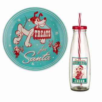 Disney Retro Mickey and Friends Holiday Milk and Cookie Set For Santa New Box