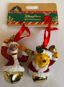 Disney Parks Santa Winnie and Tigger Christmas Bell Ornament Set New with Tag