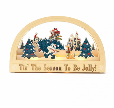 Disney Walt's Holiday Lodge Mickey Pluto Christmas Wood Light Up Sign New Box