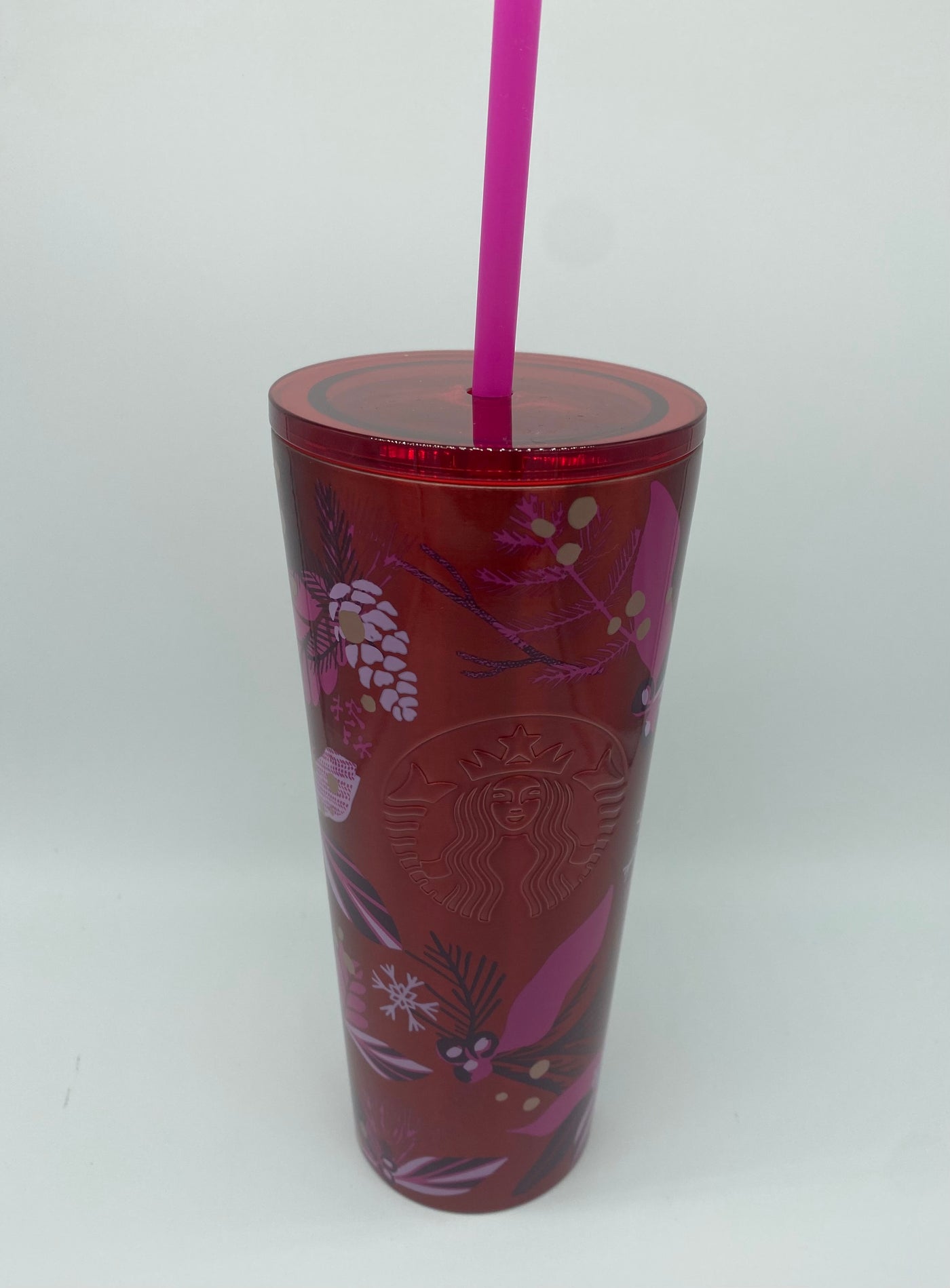 Starbucks Holiday Christmas 2021 Pink Red Poinsettia Metal Cold Tumbler 16oz New