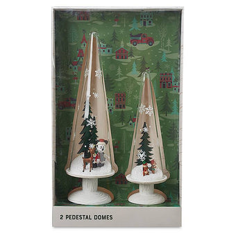Disney Parks Yuletide Farmhouse Holiday Mickey Chip 'n Dale 2 Pedestal Domes New