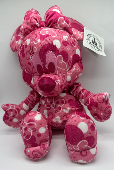 Disney Parks Authentic Valentine Minnie Heart Print Bendable Plush New With Tag