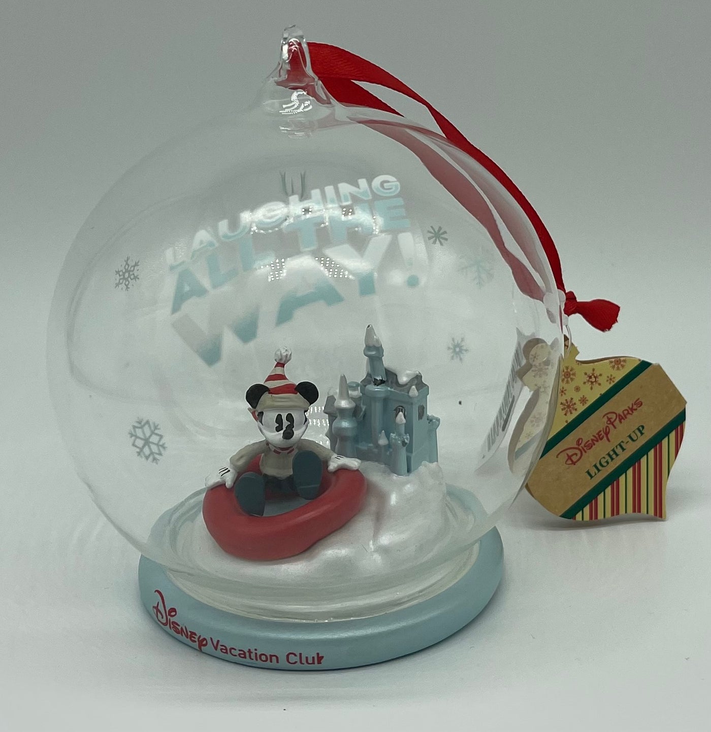 Disney Vacation Club Mickey Laughing All The Way! Light Up Glass Ornament New