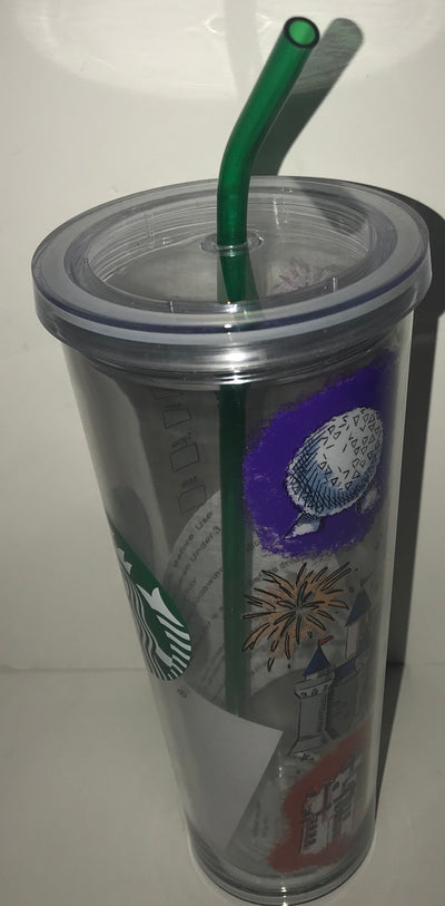 Disney Walt Disney World Starbucks Attractions Acrylic Tumbler w Straw 24oz New