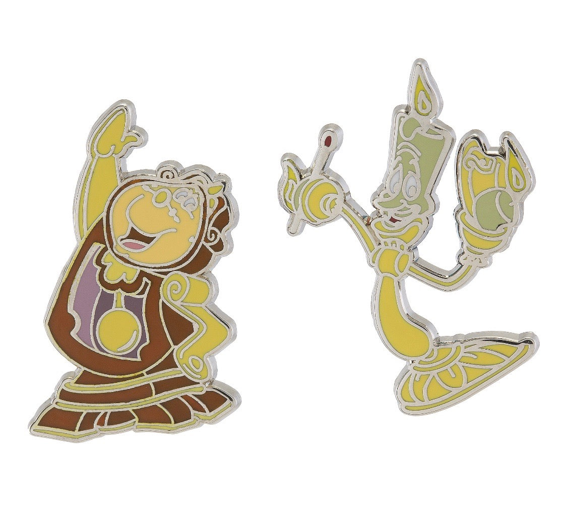 Disney Parks Beauty and the Beast Lumiere and Cogsworth Pin New with Card