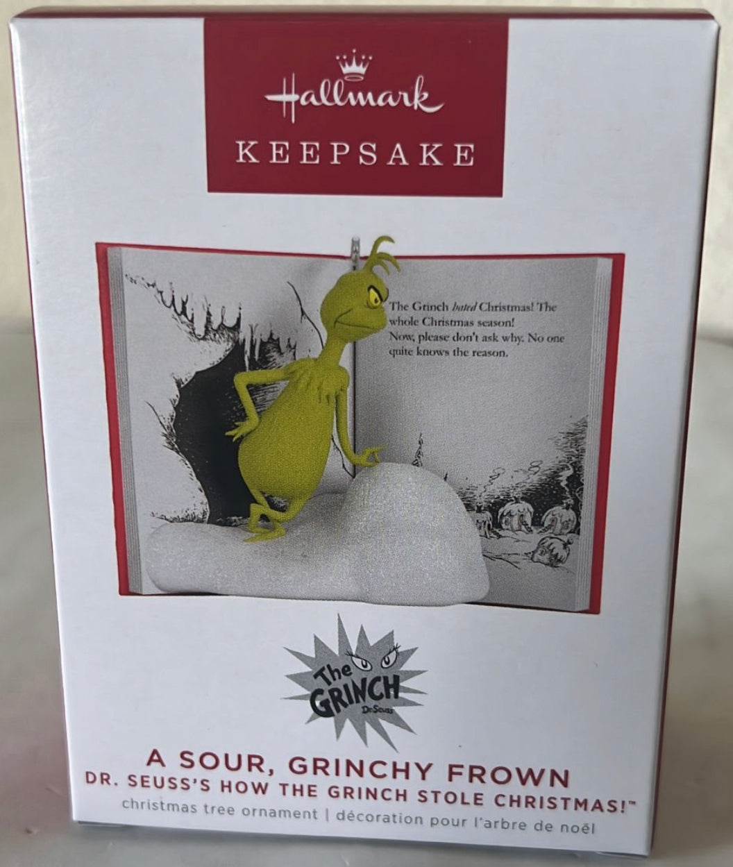 Hallmark 2022 The Grinch Dr. Seuss's A Sour Grinchy Frown Christmas Ornament New