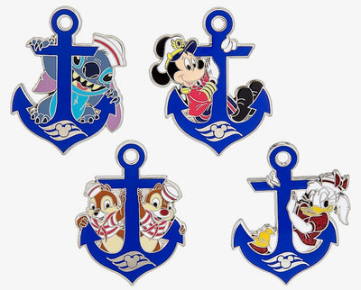 Disney Parks Mickey and Friends Cruise Line Anchor Pin Set New with Card