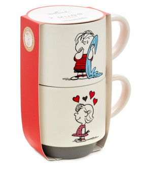 Hallmark Peanuts Linus and Sally Roses Are Red Stacking Mugs Set of 2 New