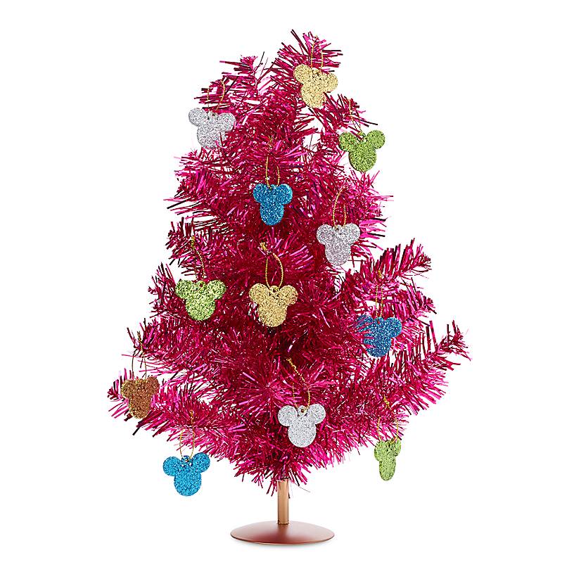 Disney Parks Holiday Minnie Pink 14 inc Tinsel Tree with 12 Ornaments New w Box