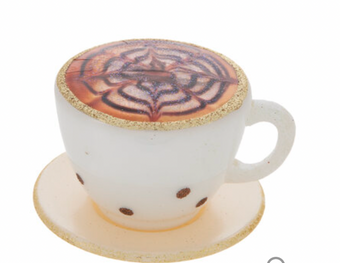 Robert Stanley White Polka Dot Cup & Saucer Glass Christmas Ornament New w Tag