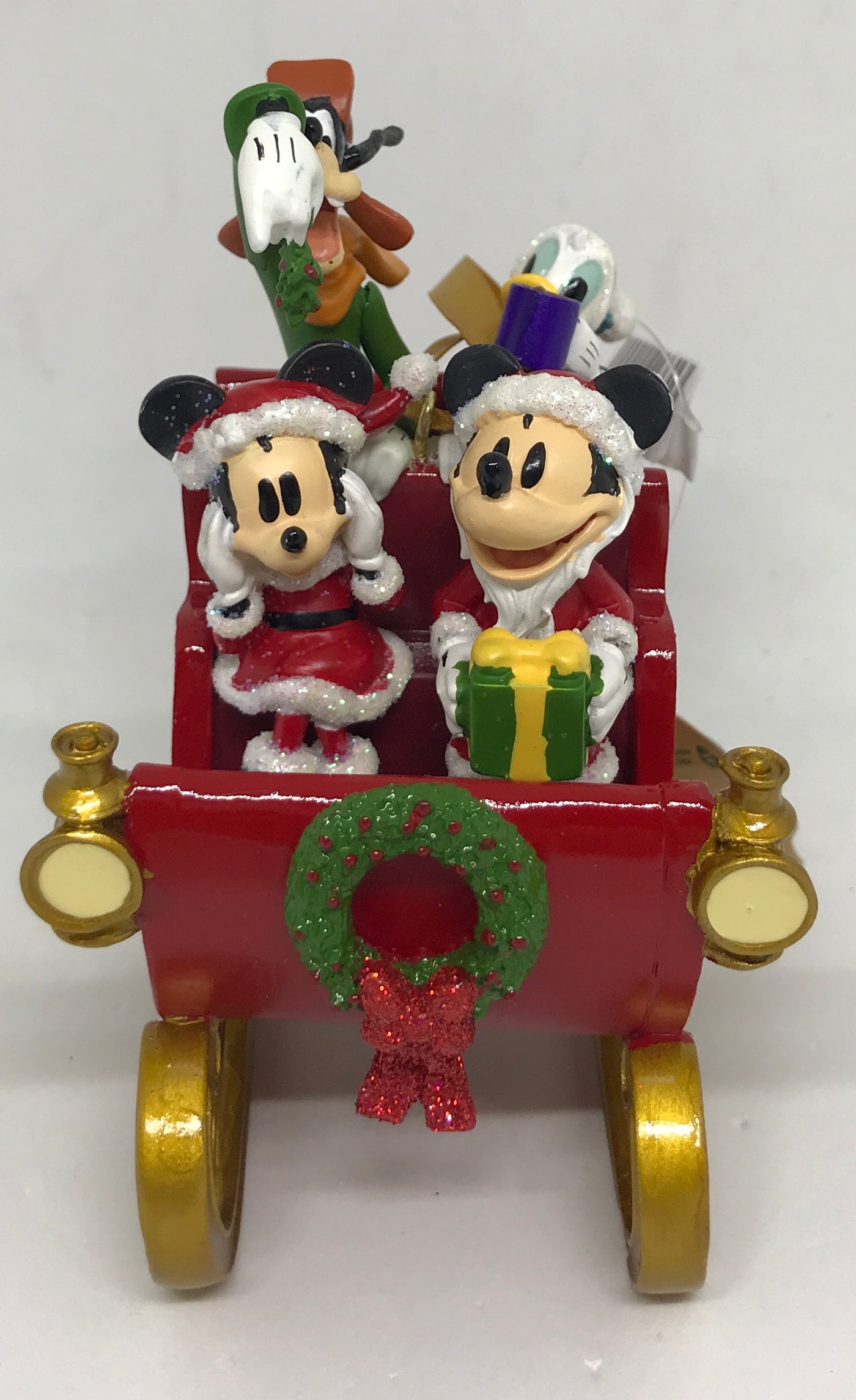 Disney Parks Mickey Minnie Goofy Donald Santa Sleigh Ornament New