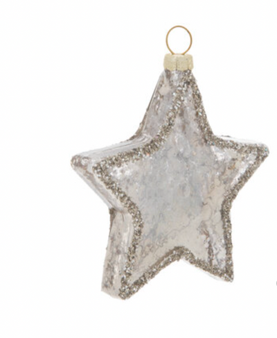Robert Stanley Silver Glitter Star Glass Christmas Ornament New with Tag