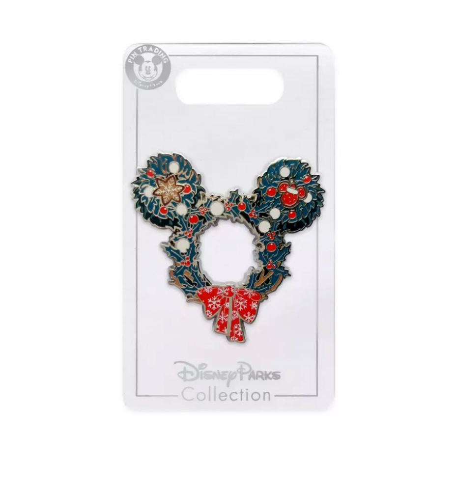 Disney Christmas 2021 Mickey Icon Wreath Holiday Pin New with Card
