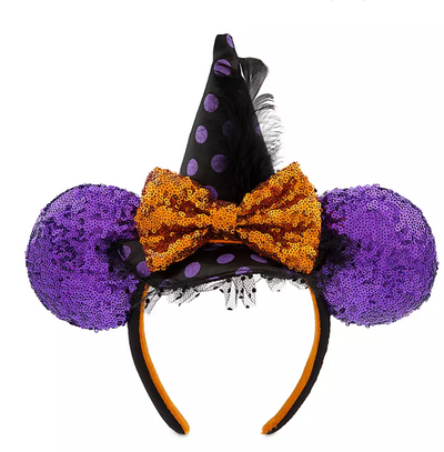 Disney Parks Halloween Minnie Sequined Witch Ear Headband Adults New with Tag