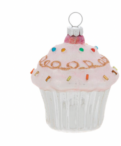 Robert Stanley Silver Sprinkle Cupcake Glass Christmas Ornament New with Tag