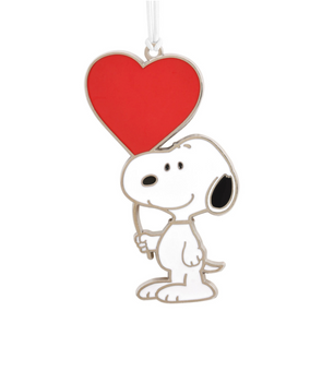 Hallmark Valentine Peanuts Snoopy with Heart Balloon Metal Ornament New w Card