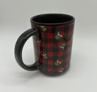 Universal Studios The Grinch Dr. Seuss Santa Plaid Christmas Coffee Mug Tall New