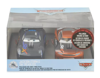 Disney Parks Pixar Cars Jackson Storm & Tim Treadless Pullback Car New With Box