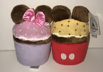 Disney Parks Cute Couple Mickey Minnie Cupcake 7in Plush New with Tags