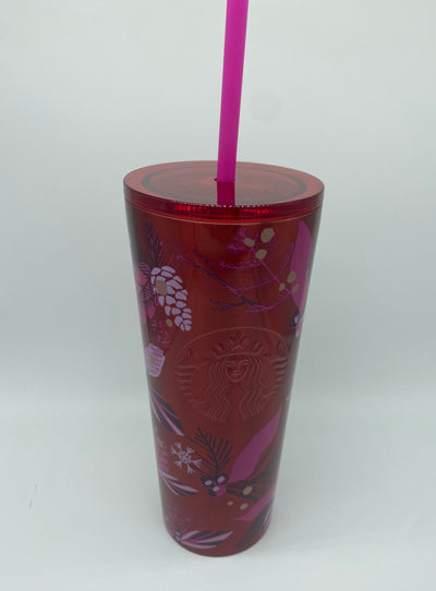 Starbucks Holiday Christmas 2021 Pink Red Poinsettia Metal Cold Tumbler 16oz New