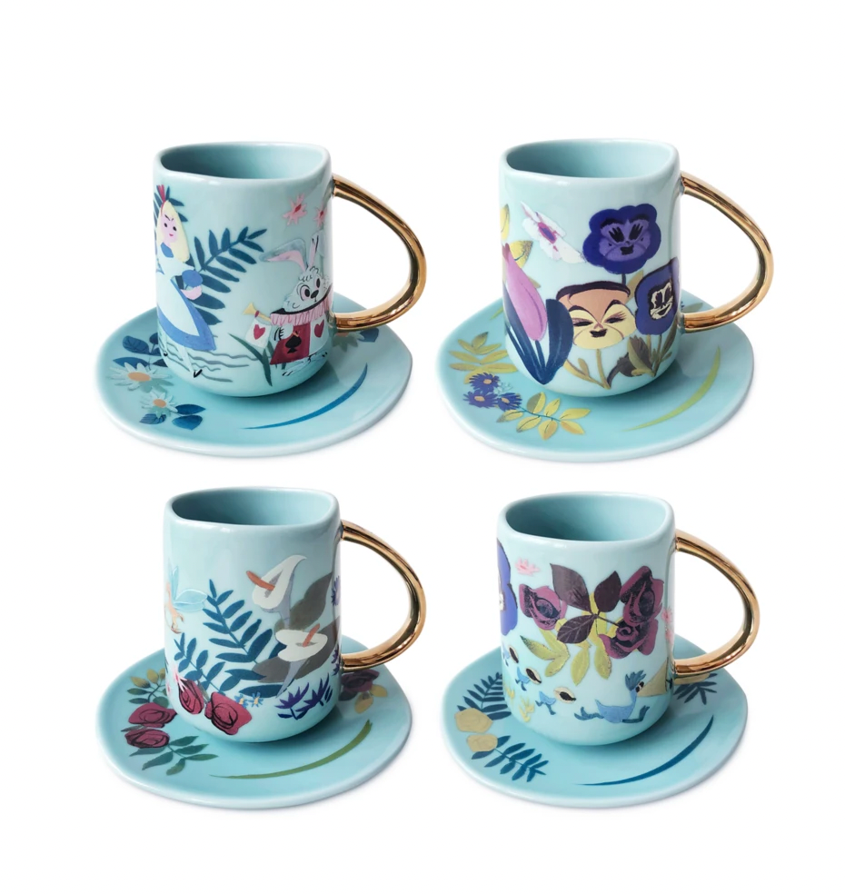 Disney Alice in Wonderland 70th by Mary Blair Teacup and Saucer Set of 4 New