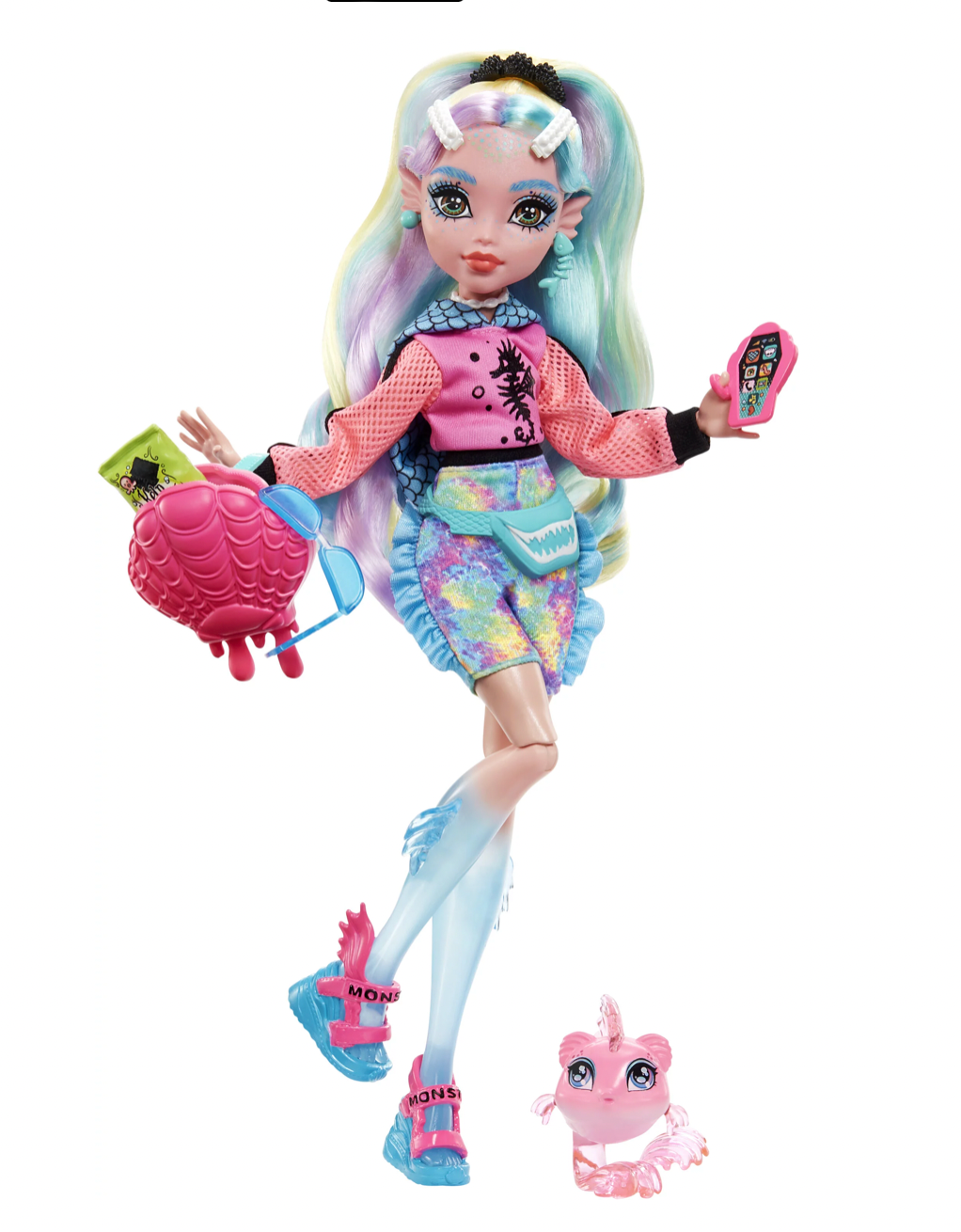 Mattel Monster High Lagoona Blue with Pet Piranha Colorful Streaked Hair New