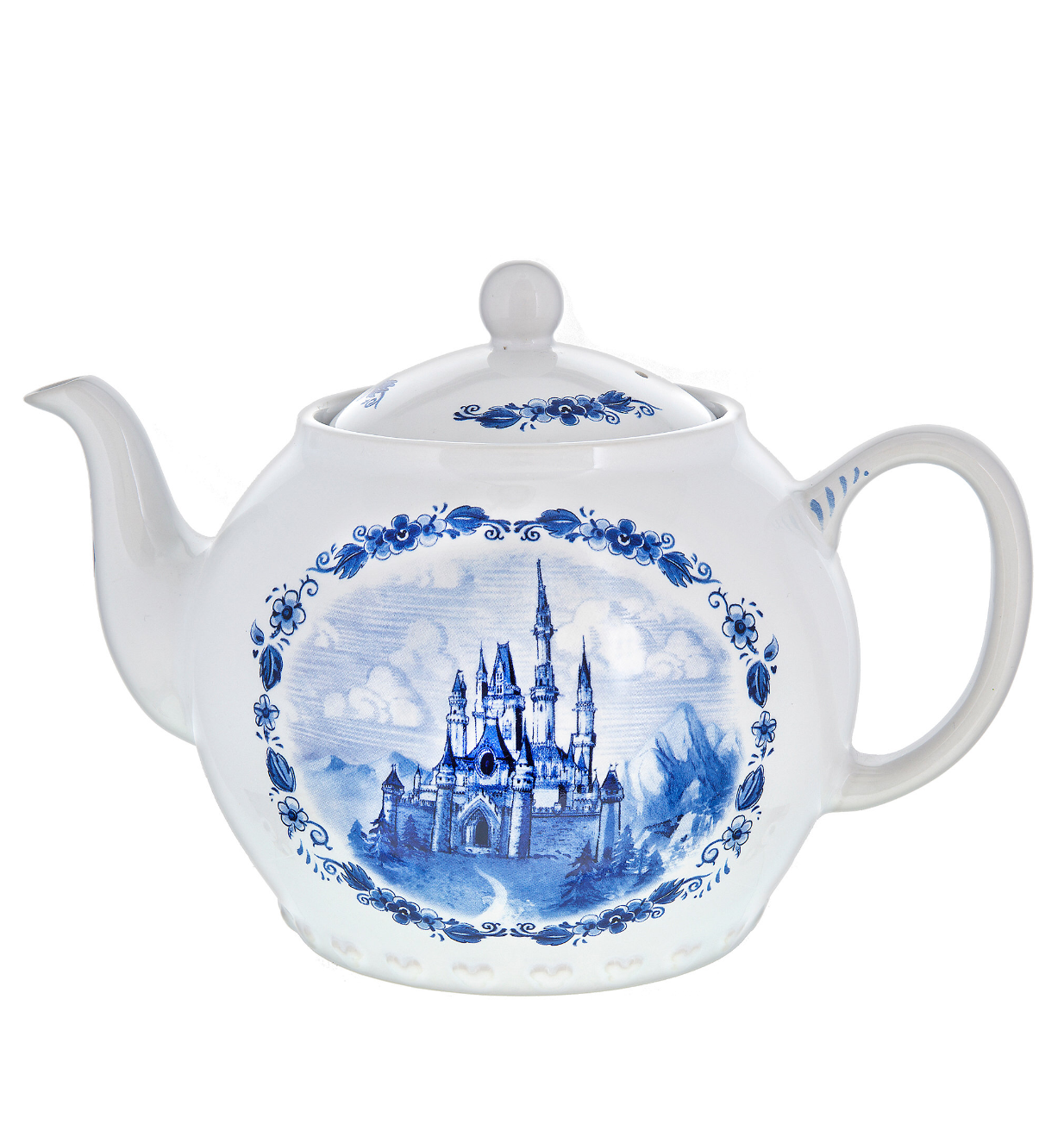 Disney Parks Cinderella Castle Teapot Toile Blue White Ceramic Tea Pot New