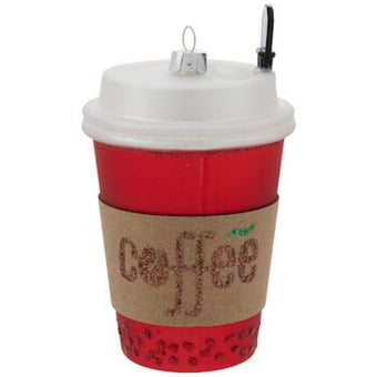 Robert Stanley Red Coffee Cup Glass Christmas Ornament New with Tag