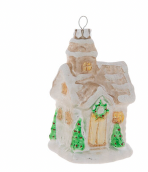 Robert Stanley 2021 Snowy Cabin Glass Christmas Ornament New with Tag