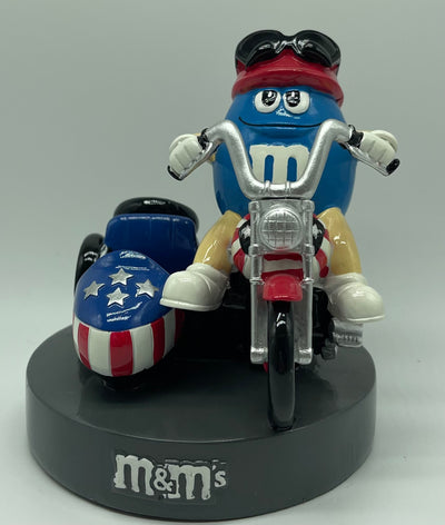 M&M's World Motoricycle With Side Car Collectible Statue Blue Figurine New
