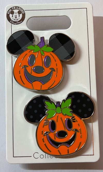 Disney Halloween 2021 Mickey Minnie Pumpkin Head Pin Set New with Card