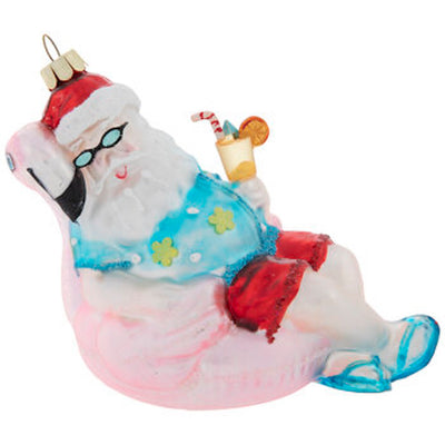 Robert Stanley Santa On Flamingo Floaty Glass Christmas Ornament New with Tag