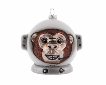 Robert Stanley 2021 Monkey Astronaut Glitter Glass Christmas Ornament New w Tag