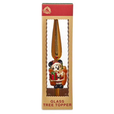 Disney Parks Turn of the Century Holiday Santa Mickey Glass Tree Topper New Box