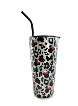 Disney Parks Minnie Animal Print Travel Tumbler with Straw New