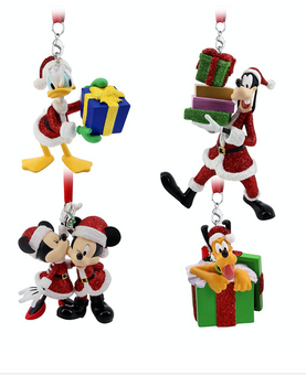 Disney Parks Santa Mickey Mouse and Friends Figural Christmas Ornament Set New