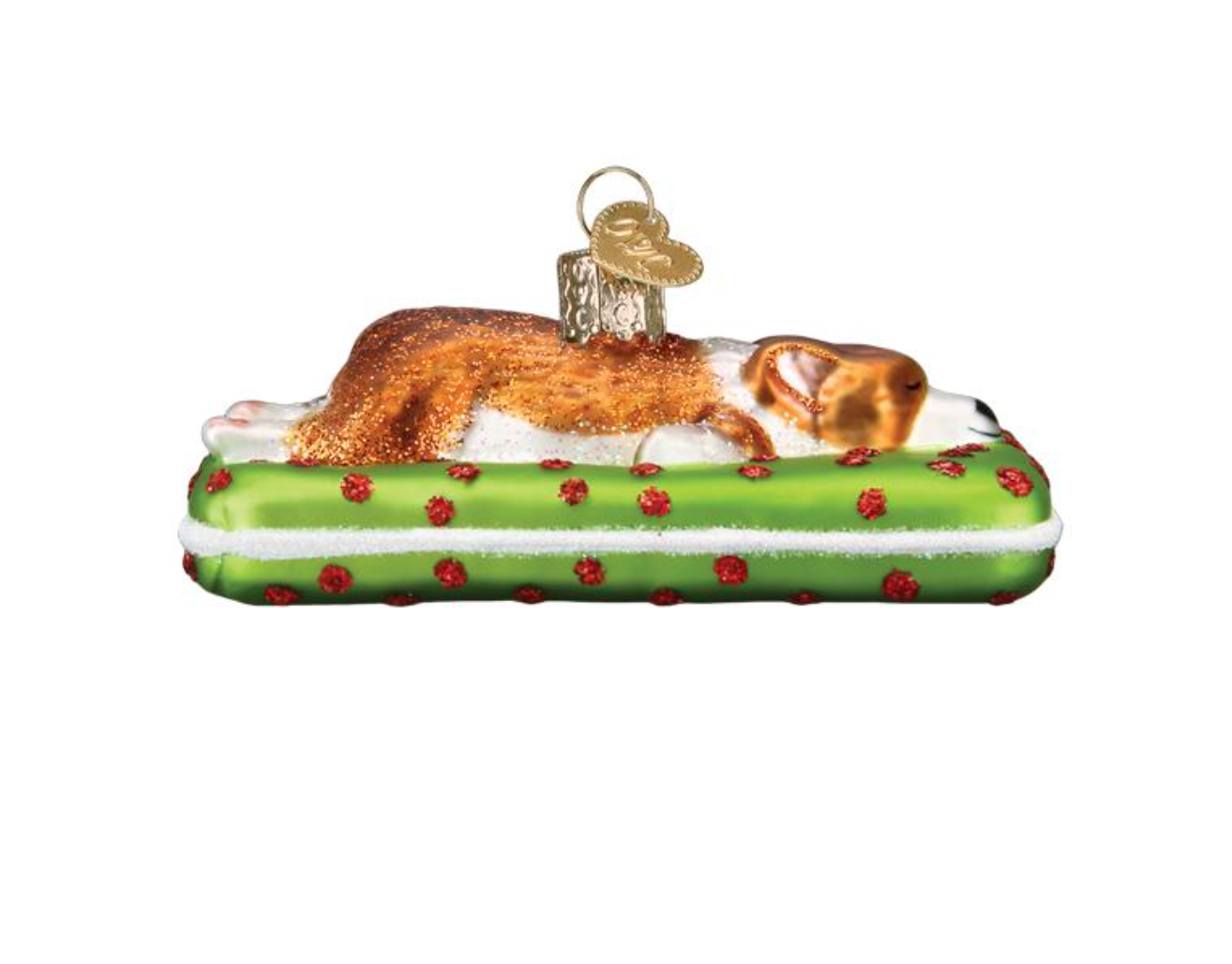 Old World Christmas Sleepy Corgi Dog Blown Glass Christmas Ornament New with Box