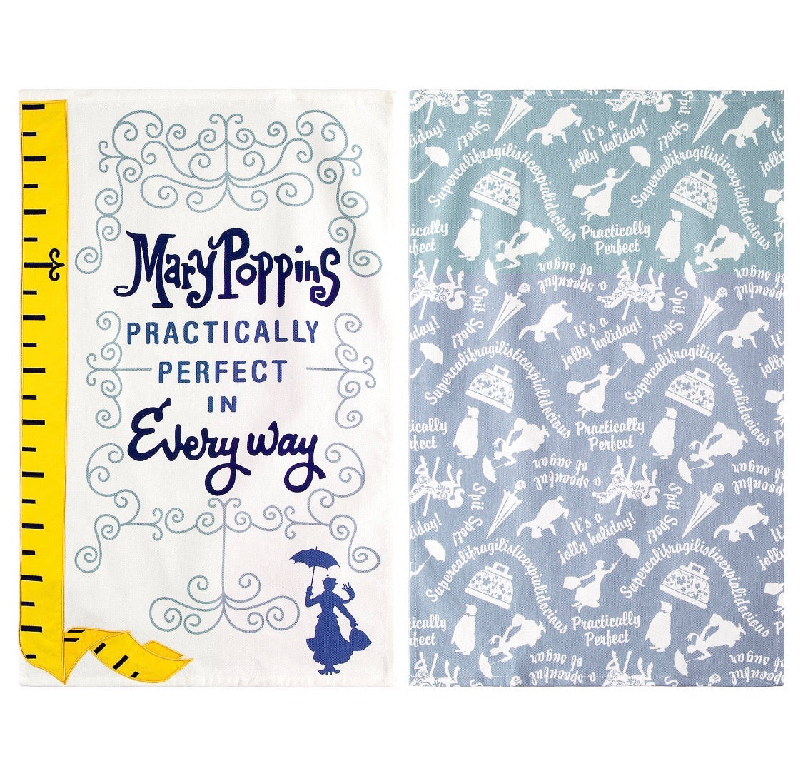 Disney Parks Mary Poppins Perfect in Every Way Dish Kitchen Towels Set New W Tag